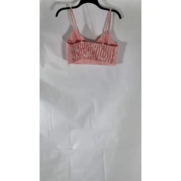 UNBRANDED Women’s Pink-White Striped Spaghetti Strap Cropped Top SZ S - Picture 3 of 6